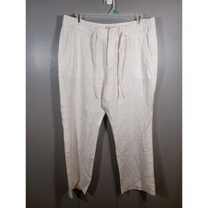 JG Hook Womens Linen Drawstring Pants Plus Size 18W White Vintage Lagenlook